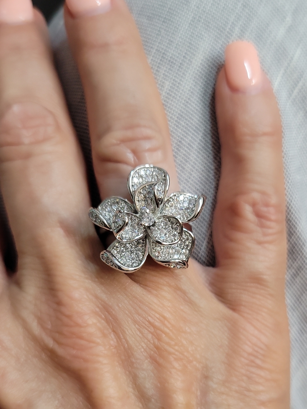 Stunning Rhodium Pavé CZ Statement Flower Ring